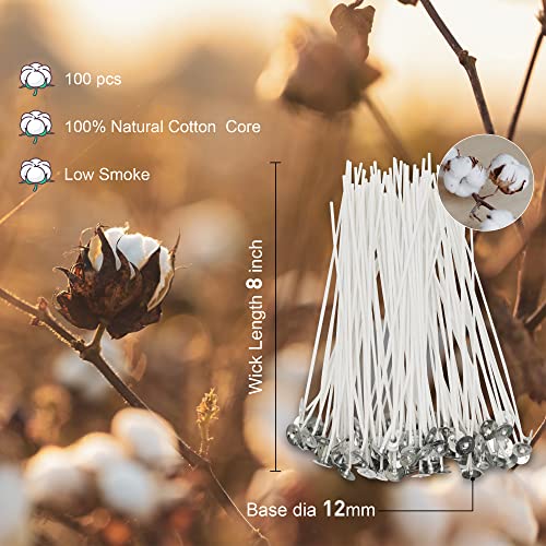 Ohcans 100 Pcs Cotton Candle Wick 8'',Wicks Coated With Paraffin Wax, 100Pcs Candle Wick Stickers And 2Pcs Metal Candle Wick Holders For Candle Making, Suit For Soy Beeswax Candle Making Diy #TOP1
