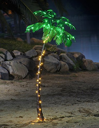 LIGHTSHARE 7FT Lighted Palm Tree, Green LED Artificial Tree for Patio, Poolside, Tropical Summer Décor, Indoor Outdoor Use