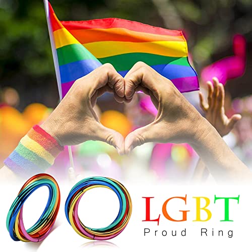 MEALGUET Rainbow Gay Pride Fidget Rings : Stainless Steel Interlocking Rings 6 in 1 Infinity Rolling Gay Lesbian Pride Ring for Men Women, Size 9 - Thumbnail 2
