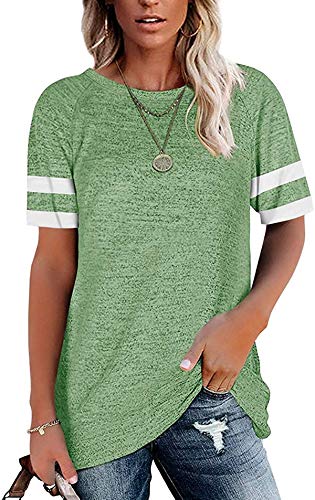 MissLook Women's Color Block Shirts Baseball Tees Short Sleeve Striped Tunics Blouses Tops