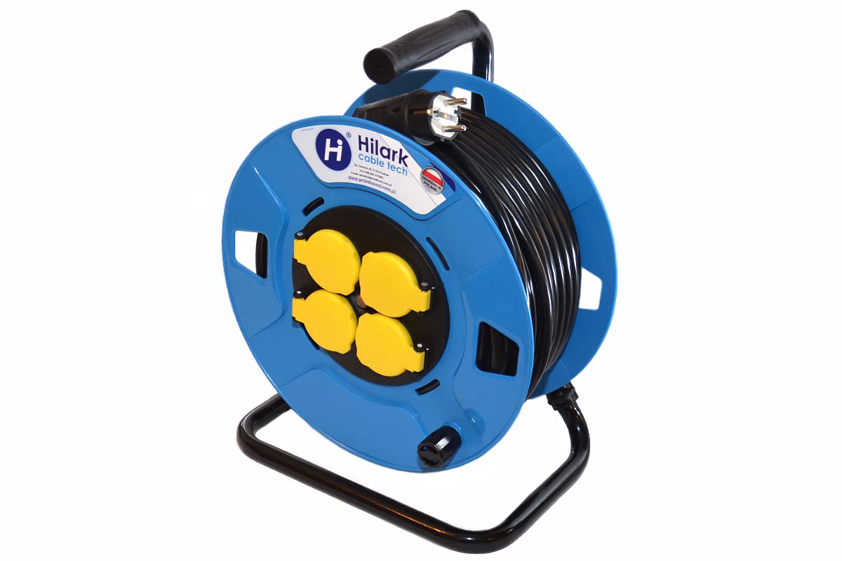 Hilark Cable Tech Enrouleur Cable Electrique H05VV-F 3x1,5 25m rallonge électrique avec Bloc Prises
