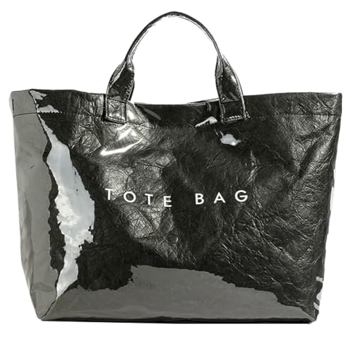 Image of Caistre Women's PVC Tote Handbags Shoulder Bag Winter Fall Fashion Kraft Paper Tote Bag Y2K Large Shopping Bag
