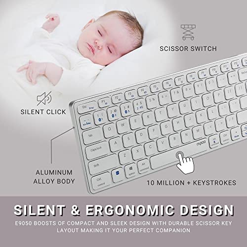 Image of RAPOO E9050 C-Type Rechargeable Bluetooth Wireless Multi-Device (4 Devices) Keyboard for Windows /iOS /Android,Tablet /Smartphone - 3 Years Warranty White