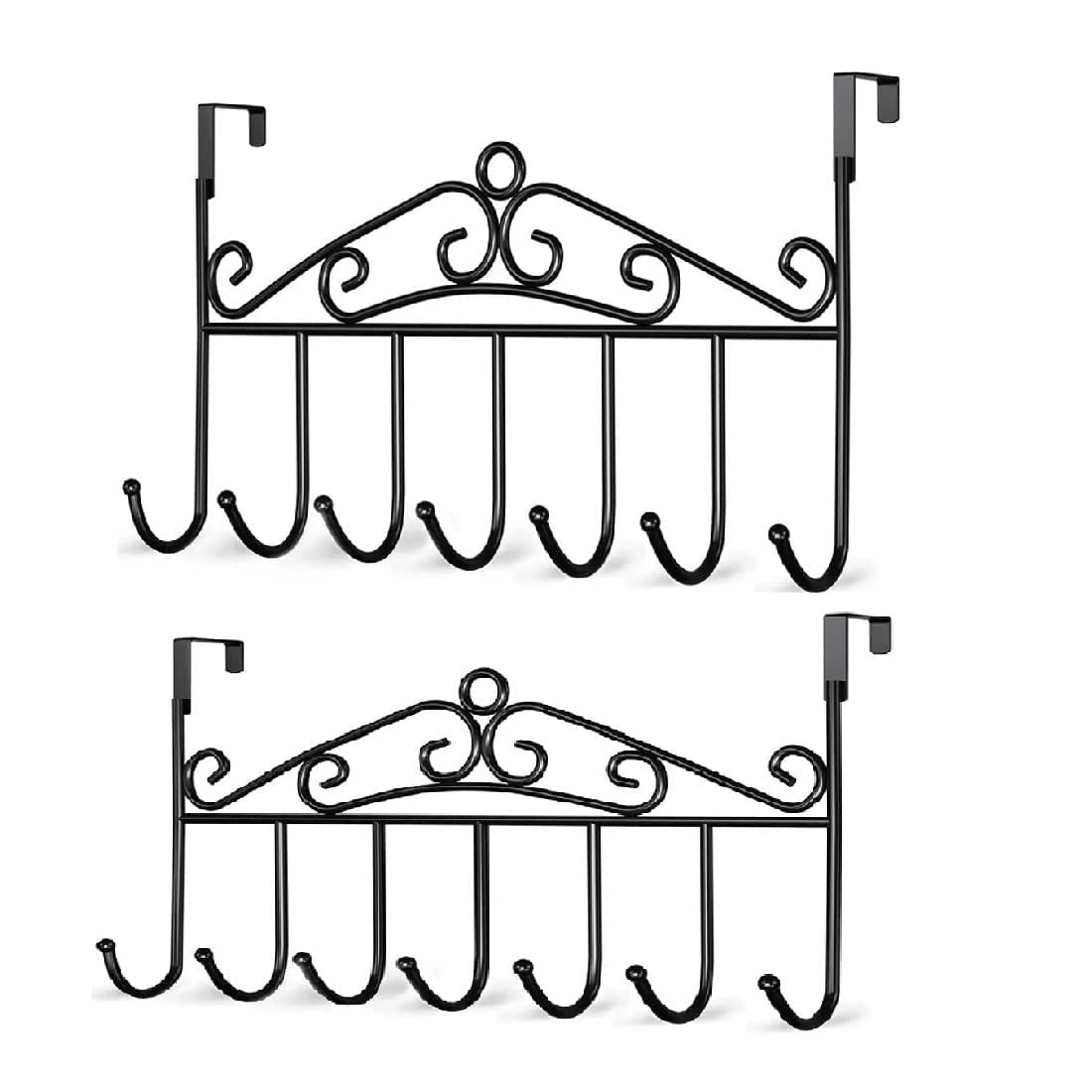 Over The Door Metal Hanger with 7 Hooks – Heavy Duty No Drill Door Organizer for Clothes, Towels, Bags & Hats – Thick Door Hook for Home & Office (Black, Pack of 2)-image-13