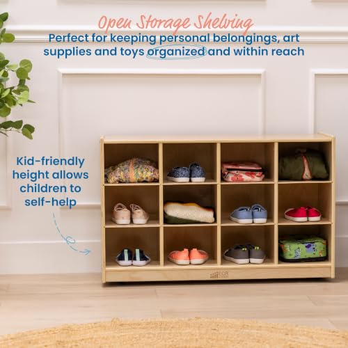 Image of ECR4Kids 12 Cubby Mobile Tray Storage Cabinet, 3x4, Classroom Furniture, Natural