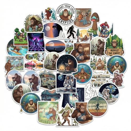 50PCS Bigfoot Stickers Pack – Waterproof Vinyl Outdoor Nature Decals for Laptop, Water Bottle, Skateboard, Luggage, Bike, Snowboard & Bumper, Trendy Bigfoot Gifts for Kids, Teens, Boys & Girls