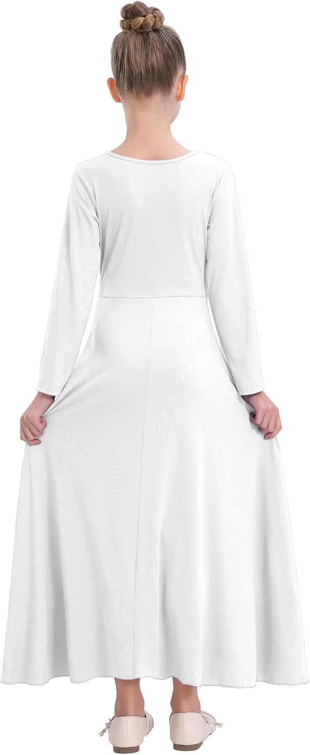 Girls Praise Dance Dress Metallic Long Sleeve Liturgical Worship Costumes Lyrical Dancewear Church Robe