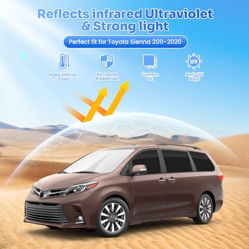 Image of Canvcle Window Shades for 2011-2020 Toyota Sienna Accessories Windshield Sun Shade Side Rear Window Covers Sunshade Sun Visor Shield Privacy Protection for Camping Keep Vehicle Cool Black 8PCS