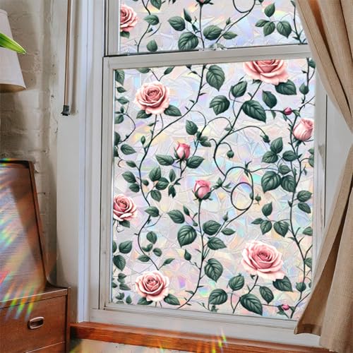 Película para ventana con diseño floral 3D sin pegamento 45x110 cm miniatura 1