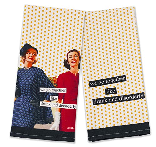 Boston International Anne Taintor Vintage Style Retro Kitchen Gift Cotton Dish Tea Towel Set, 28 X 18-Inches, Drunk & Disorderly #TOP25