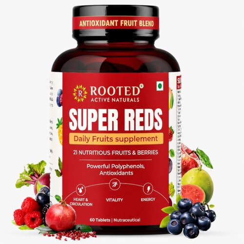 Image of Rooted Active's Super Red Tablets for Men & Women | Comprehensive Daily Supplement with 21+ Nutritious Fruits & Berries | Supports Heart Health, Energy, Immunity | 60 Tablets