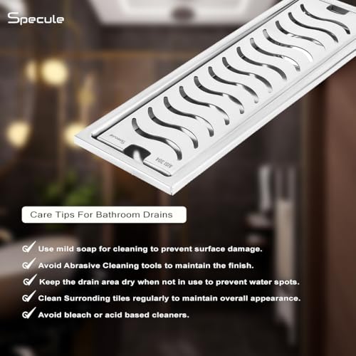 Image of Wave, 24x4 Inch Shower Drain Channel with Side Hole | 304 Stainless Steel Floor Drain Jali with Collar | Rust-Resistant Linear Shower Water Drain for Bathroom & Wet Areas