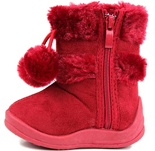 Kali Footwear Little Girl's Zello Glitter Pom Pom Boots (4,Red)3