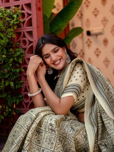 Image of SIRIL Women's Cotton Printed Saree with Unstitched Blouse Piece