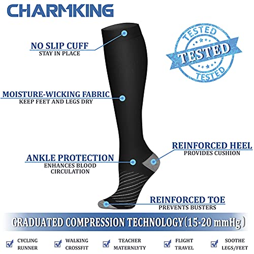 Compression Socks (7 Pairs), 15-20 mmhg is BEST Graduated Athletic & Medical for Men & Women, Running, Flight, Travels
