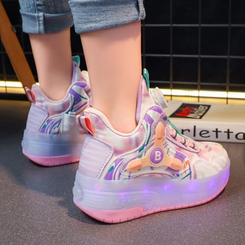 Roller Skate Shoes USB Recharge 7 Colour LED, Automatic Retrectable Technical Skateboarding Skates for Kids Light Up Roller Shoes Sneakers Pink Blue for Girls Boys Birthday Gift2