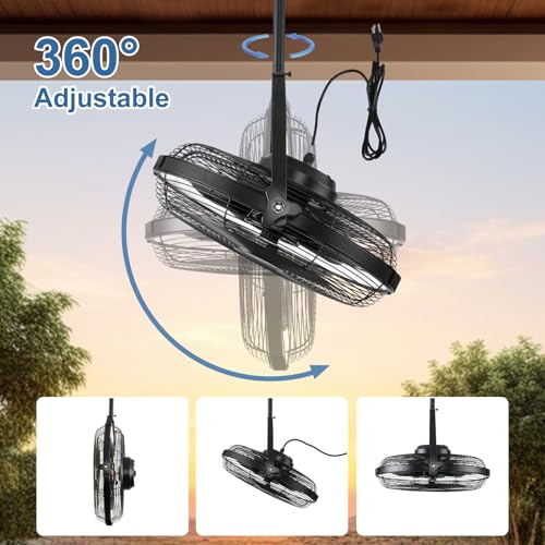 Gazebo Fans Outdoor Hanging Ceiling Fans with Lights,16" Portable Plug in Ceiling Fan,Multi-Angle Adjustable Floor Fans,Black Outdoor Ceiling Fans for Patios. - Image 2