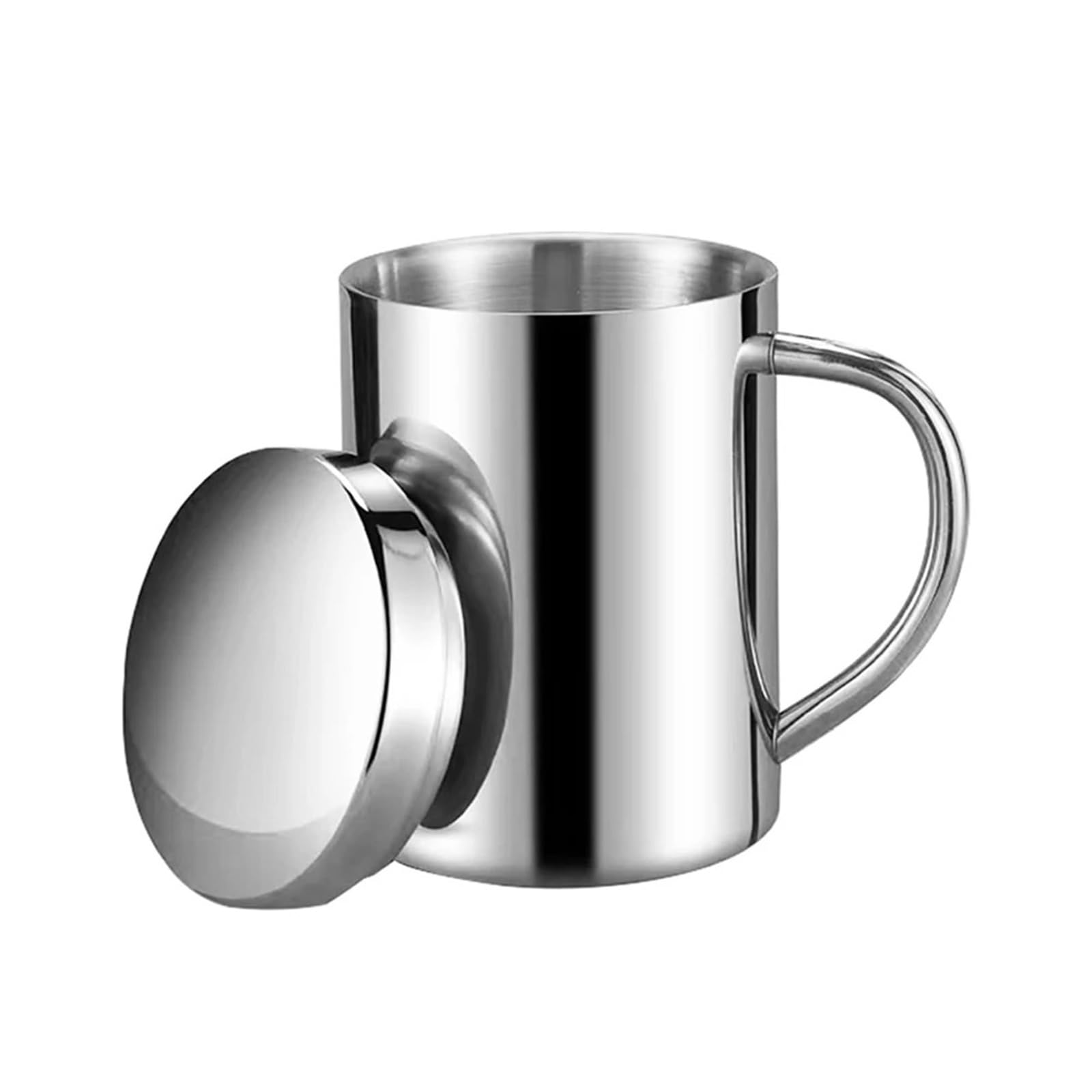 Taza de acero inoxidable con asa, fácil limpiar y reutilizable, adecuada for oficina, exterior, Camping, taza agua portátil 300/400ml Para café y bebidas(400ml With cover)