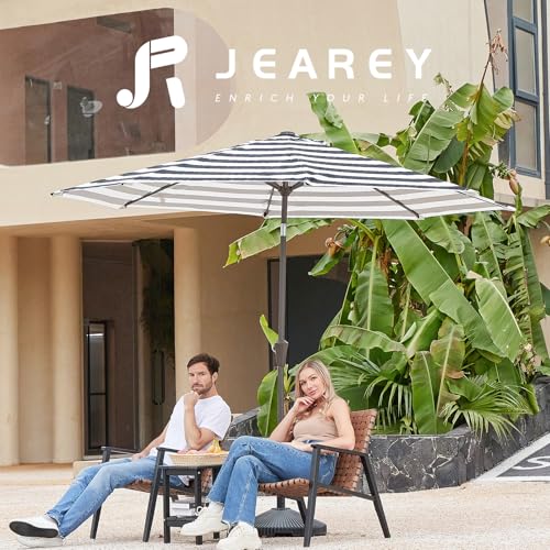 Image of JEAREY 10FT Outdoor Patio Umbrella, Market Umbrella, Black & White Stripe