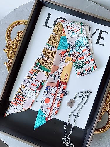 Long Floral Skinny Scarf For Women Silk Like Neckerchief Hangbag Handle Hair Head Wraps Belt4