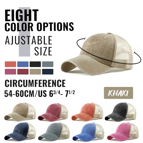Image of Croogo Men's Adjustable Mesh Back Cap Curved Bill Snapback Mesh Baseball Cap Retro Washed Trucker Cap Breathable Sun Hat