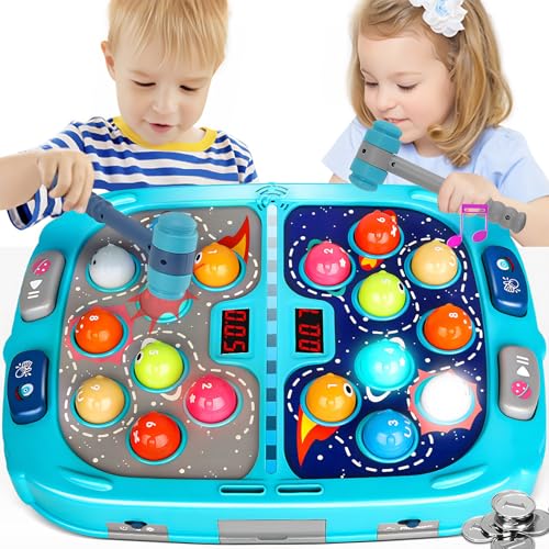 Whack Game Mole for Toddlers, Toys for 3-12 Year Old Boys Girls, Pounding Toys for Age 3-8, Birthday Gifts for 3 4 5 6 7 8+ Year Old Boys Kids, Educational Toy with Sound,Light,PK Mode with 2 Hammers