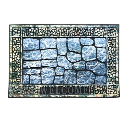 Door Mat Welcome Mat, Heavy Duty Door Mat 23.6 x 35.4 Inch Front Rug Doormat for Outdoor Entrance Home Non-Slip Rubber Rug for Front Door, Outside, Entryway, Patio (Blue Welcome)
