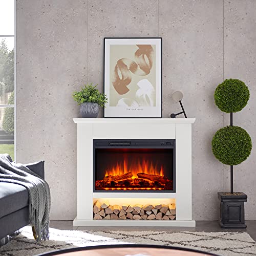 Legendflame® Camille Electric Fireplace With 39.5" Mantel Surround And Jaden 27" Insert, Cream White Finish #TOP1