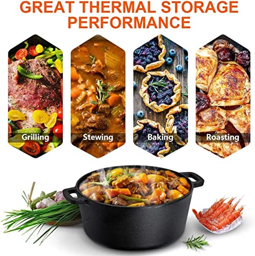 Overmont Gusseisen Topf Dutch Oven einsatzfertig eingebrannt Doppelfunktion Deckel/Bratpfanne für Küche Camping Garten BBQ Backen Gasgrill 3