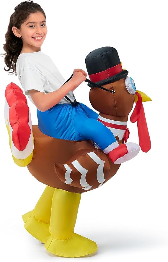 Disfraz inflable de pavo de Acción de Gracias para niños, disfraz inflable para montar en un pavo para fiesta de Halloween, evento de cosplay, disfraces inflables de Halloween 3