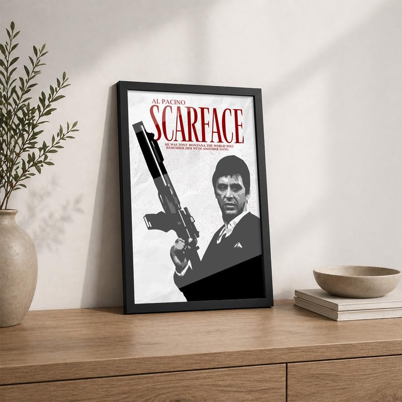 Image of Vintage Crime Movie Style Premium Framed Wall Poster (12x18 Inch) | Black & White Gangster Wall Art with Gun | Retro Noir Decor for Man Cave, Bedroom, Office, Bar & Entertainment Room | Ready-to-Hang Frame