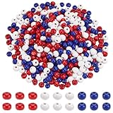 SUNNYCLUE 600 pièce de Perles en Bois Patriotiques Bicolores (Rouge Bleu Blanc) pour la Fête Nationale Américaine (3 Juillet) Perles Rondes en Bois Naturel de 4mm Idéales pour la Création de Bracelet