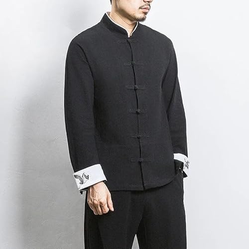 Camiseta de linho com estampa de guindaste de primavera bordada, roupas tradicionais chinesas para h