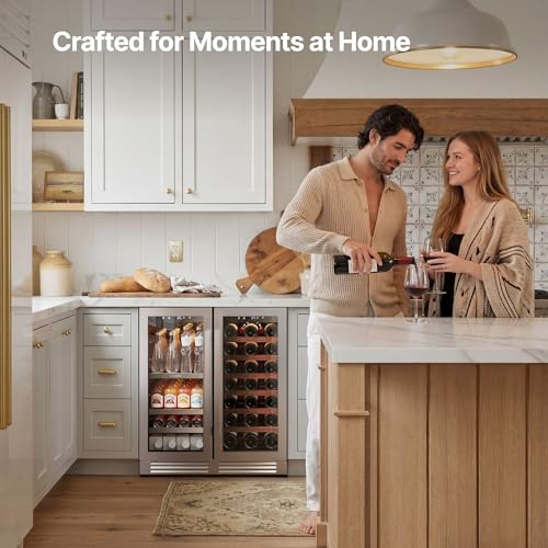 Image of Ca'Lefort 30 Inch Wine & Beverage Refrigerator, 80 Can & 33 Bottle | 36-72F Touch Control, Dual-Pane Glass Door, Adjustable Shelves, 3 Color LED, Built-In or Under Counter for Home Bar Kitchen