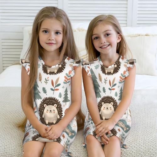 Augenstern Flutter Sleeve Nightgown Nature-Cute-Hedgehogs Soft Sleepwear Nightdress4