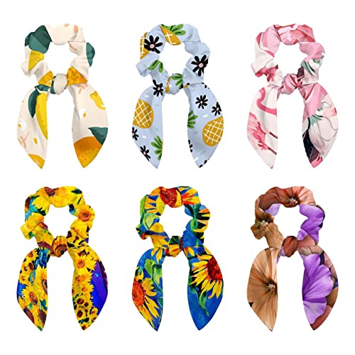 Chouchous en velours anti-casse lot de 6 avec nœud oreille de lapin fleur