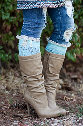 The Original Button Boot Socks with Lace Trim Boutique Socks by Modern Boho Aqua One Size - Thumbnail 5