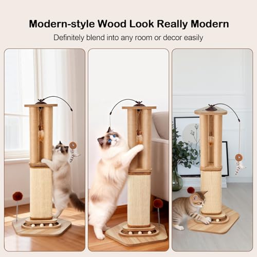 34 Inch Cat Scratching Post for Large Cats with 4 Interactive Toys - image 7