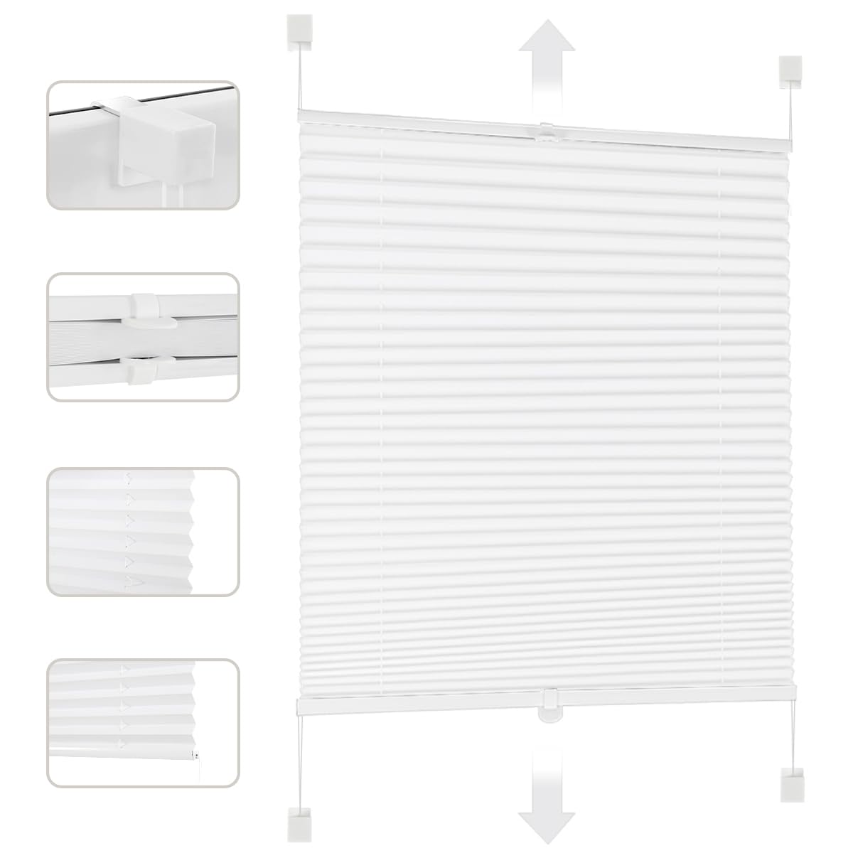 Sekey Pleated Blackout No Drilling Light Protection Tensioned Klemmfix Pleated Blind 100% Blackout Opaque Sun Protection Easy Installation