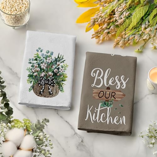 Bless-Kitchen-Hand-Towels-Decorative-Set-Eucalyptus-Kitchen-Decor-Hand-Towels-Highly-Absorbent-Suitable-for-Cooking-and-Baking-Farmhouse-Home-Decoration-17-x-26-Inch2-Pack Bless Kitchen Hand Towels Decorative Set Eucalyptus Kitchen Decor Hand Towels Highly Absorbent Suitable for Cooking and Baking Farmhouse Home Decoration 17 x 26 Inch2 Pack
