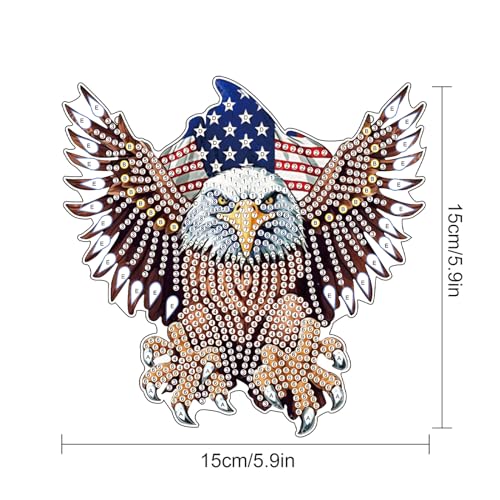 Image of DIY Diamond Art Hanging Kits for Adults, Patriotic American Flag Owl Special Shaped Crystal Diamond Painting Ornament, Acrylic Window Suncatcher Pendant with Chain for 4th of july Home Decor Gift
