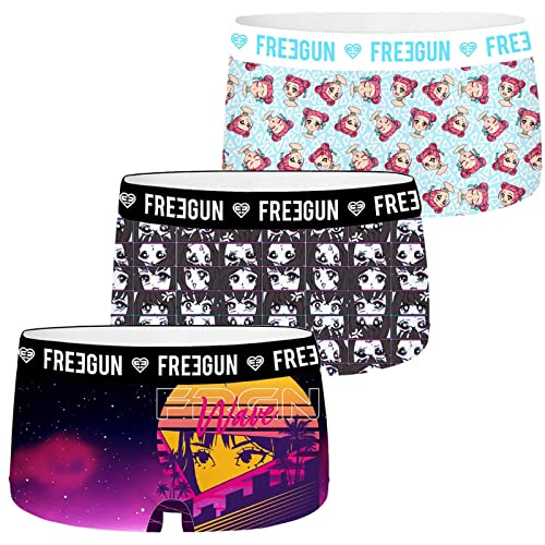 FREEGUN Lot de 3 Shorties Femme (L, Pack Manga 02)