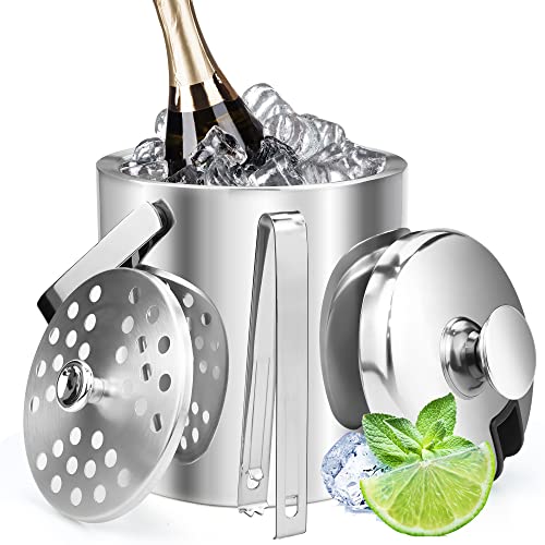 Eiskübel, Edelstahl Eiseimer 1,6L Rundes Kleines Bierfass, Bar-tool Eis-pellet-eishalter Sektkübel mit Portable Tragegriff Eiszange und Deckel