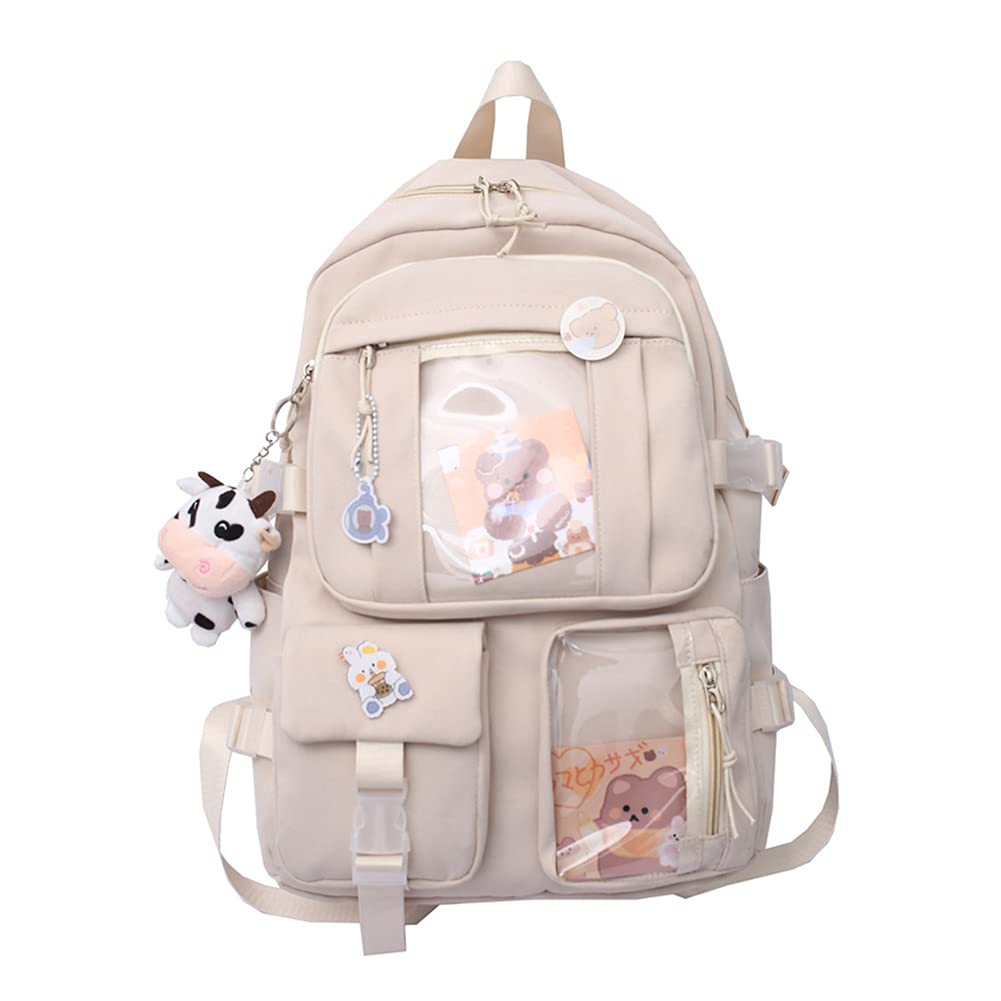 Orimommth Kawaii Backpack with Pendant, Large Capacity Cute Bear Accessories Backpack for School Multi Pocket Rucksack for Teen Girls Cute Kawaii School Backpacks