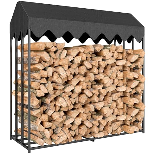 Outsunny Estante de Leña Metálico, 186x70x185 cm, Leñero Exterior con Cubierta Impermeable 600D Oxford, Marco de Acero, Soporte para Leña de Chimenea, Carga 300 kg, para Jardín, Terraza