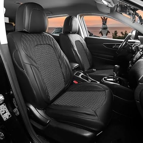 FREESOO Car Seat Covers Full Set, Breathable Seat Cover for Cars, Leather Seat Covers Waterproof Protector Universal Fit for Most Sedan SUV Pick-up Truck Black Cover
