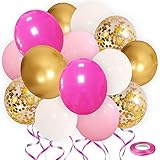 Blocesa Pink White Balloons, 50 pcs 12 inch Hot Pink Balloons White Balloons Pink and Gold Balloons...