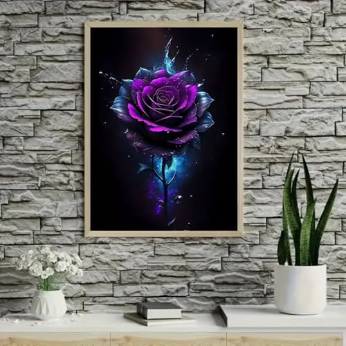 Affiche florale rose violette étoilée décoration toile 60x80cm