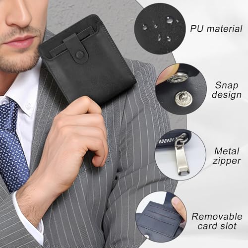 Men Wallets, Short Zipper Wallets with External Card Slots Coin Pocket ID Window, Leather Wallets for Men (Black)3