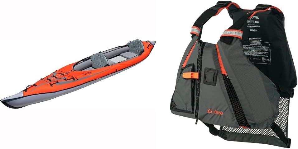 Advanced Elements AE1007-E AdvancedFrame Convertible Elite Inflatable Kayak , Red, 15ft & Onyx Movevent Dynamic Vest-Orange-M/L (122200-200-040-14)